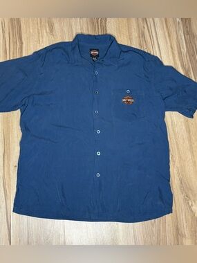 Vintage Tori Richard Embroidered Pacific Harley Davidson Shirt Large Honolulu L